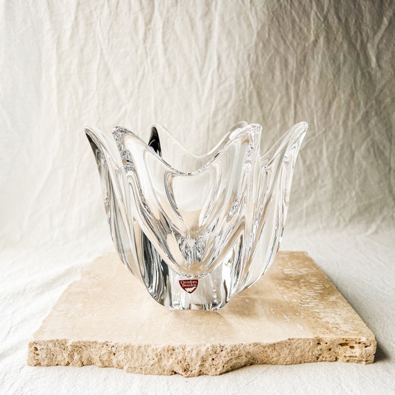 Orefors Sweden flower painted bowlガラス工芸 Large Orrefors Crystal MAYFLOWER Daisy Bowl Jan Johansson