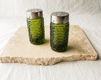 Vintage Anchor Hocking Soreno Avacado Green Salt and Pepper Shakers