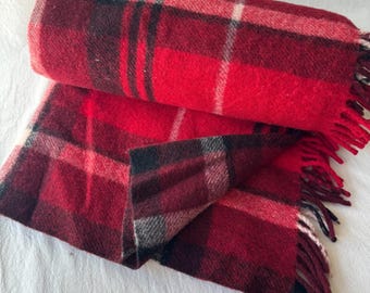 Vintage Red Check Australian Wool Rug/ Blanket