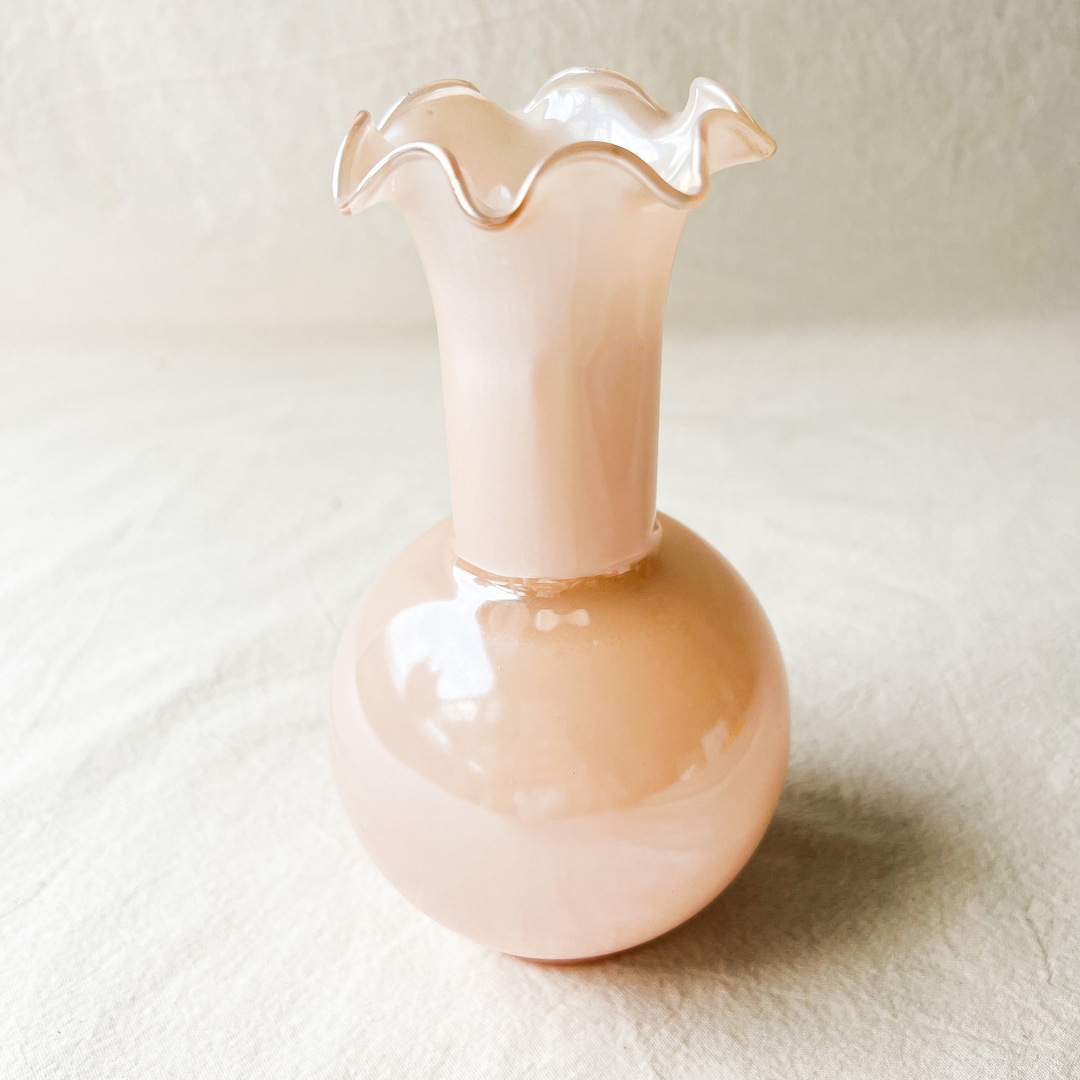 Vintage Soft Pink Satin Glass Vase With Ruffle Etsy