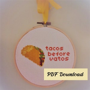 Tacos before vatos small cross stitch pattern