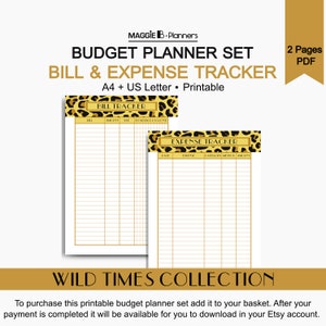 Financial Budget Planner / Printable Bill Tracker/ Printable Expense Tracker /  Leopard Cheetah Animal Print / Digital Download