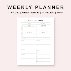Weekly Planner Printable | PDF Planner | Daily Schedule | Weekly Task List | Eisenhower Matrix | Letter, Half Letter, A4 And A5 | PL001