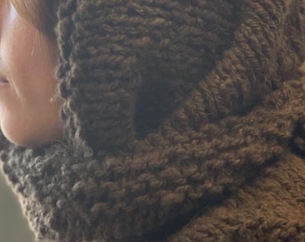 Hand Knitted Bison Triangle Scarf - Aran Weight Yarn