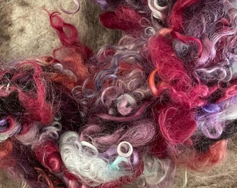 Curly Art Yarn, Hand Spun, made of dyed Mohair Curls - 14 yards