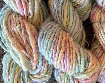 Hand Spun Alpaca Yarn: Rainbow Bamboo Blend, Single Ply DK Weight