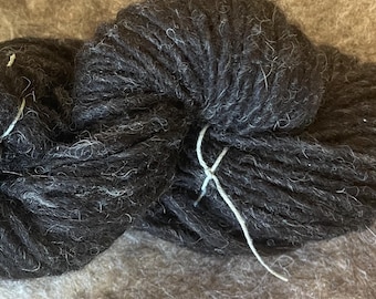 Hand spun yarn, deep black Shetland Sheep wool