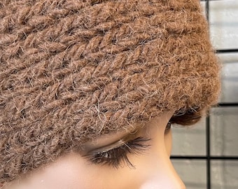 Hand Knitted Camel Wool Headband: Chunky Rib Stitch Cowl