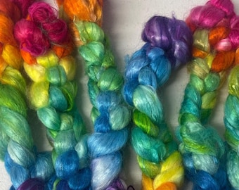 Rainbow silky Bamboo, beautifully hand dyed in three, 1 ounce braids