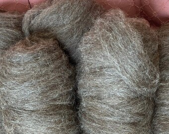 Medium Silver Grey Huacaya Alpaca Roving in easy to spin/felt/weave 4 ounce bumps