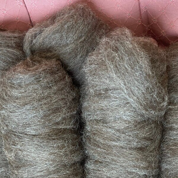 Medium Silver Grey Huacaya Alpaca Roving in easy to spin/felt/weave 4 ounce bumps