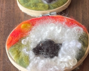 3 Embroidery Hoops with action packed Felted Landscape Scenes