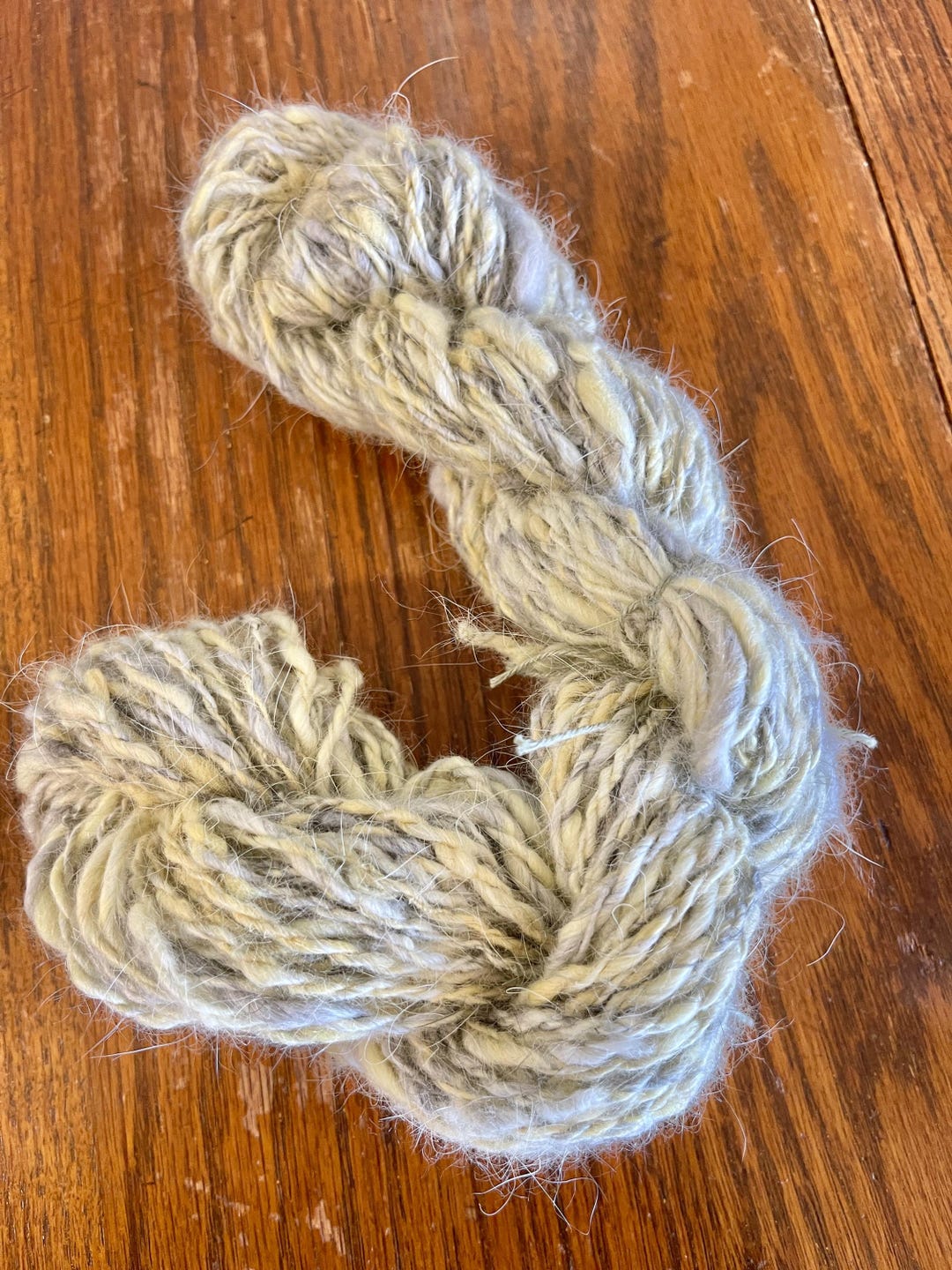Hand Spun Angora Rabbit Yarn, Natural Gray Plyed With Dyed Yellow ...