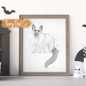 Spooky Ghost Cat(Grey) Print