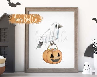 Spooky Ghost Crow Print
