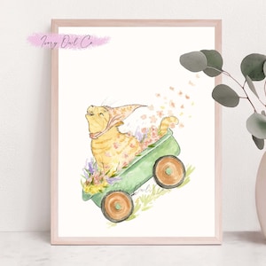 Flower Cat in Wagon Watercolor Print
