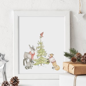 Cozy Christmas Forest Animals Print