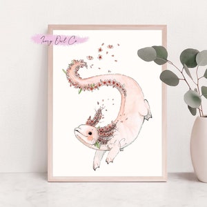 Cherry Blossoms Axolotl Print