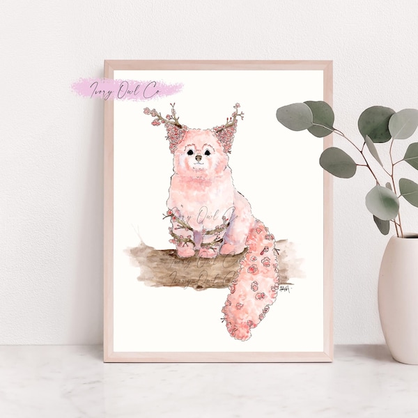 Cherry Blossom Red Panda Print