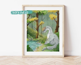 Camping Brachiosaurus Watercolor Print