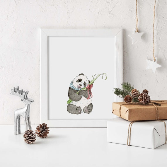 Cozy Christmas Panda Print - Etsy