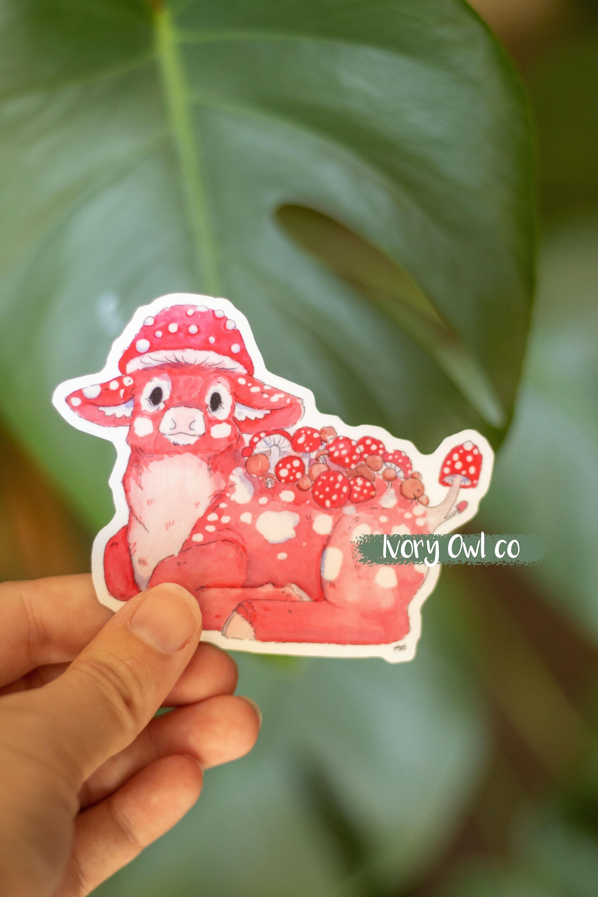 Mushroom Cow matte Vinyl Sticker - Kawaii Stickers - Cute - Decal cut