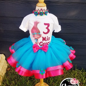 Poppy custom birthday set, poppy tutu, Queen poppy birthday shirt and tutu skirt, Poppy Trolls tutu set!