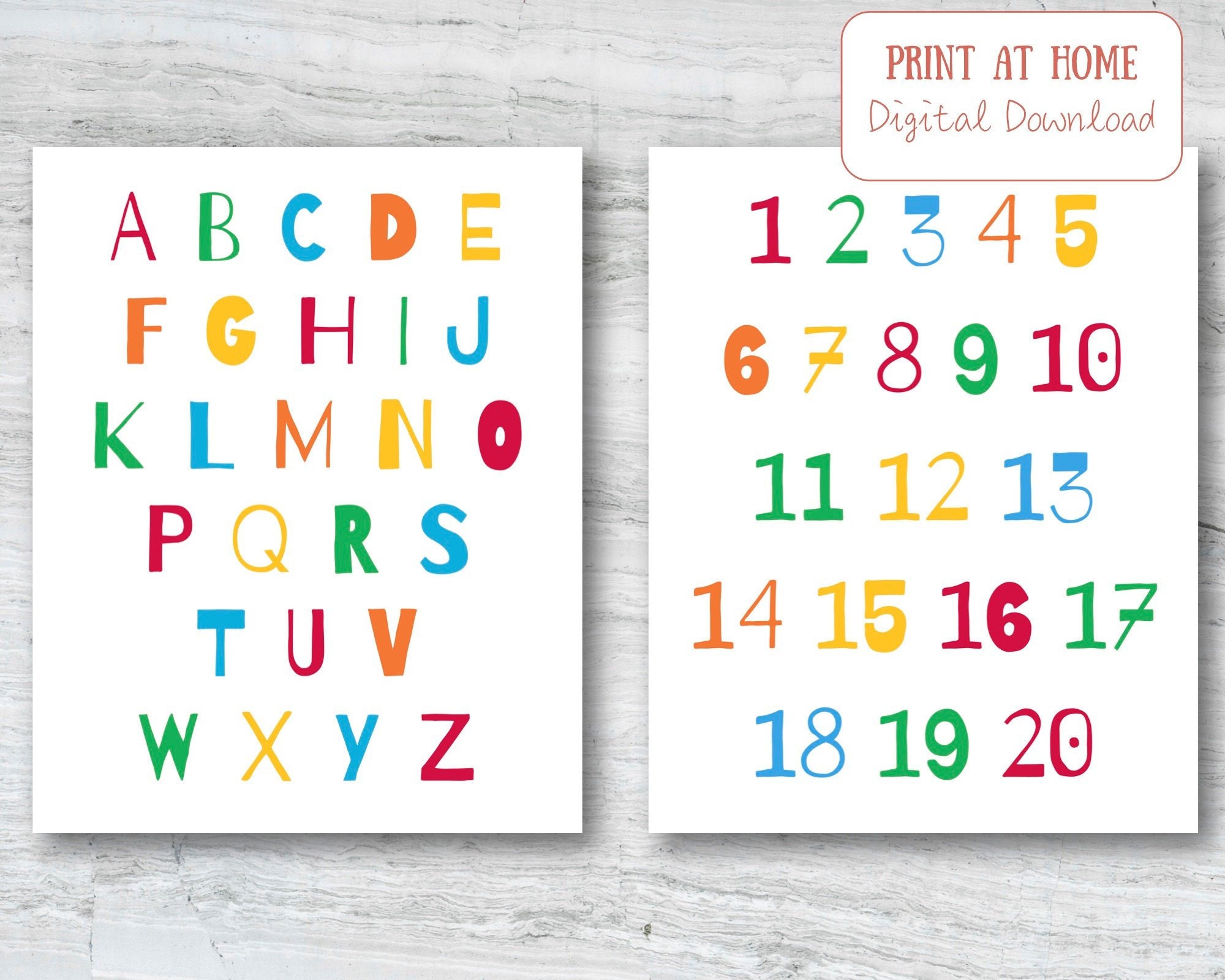 Colorful ABC and Numbers Printable Alphabet & Numbers Digital Etsy