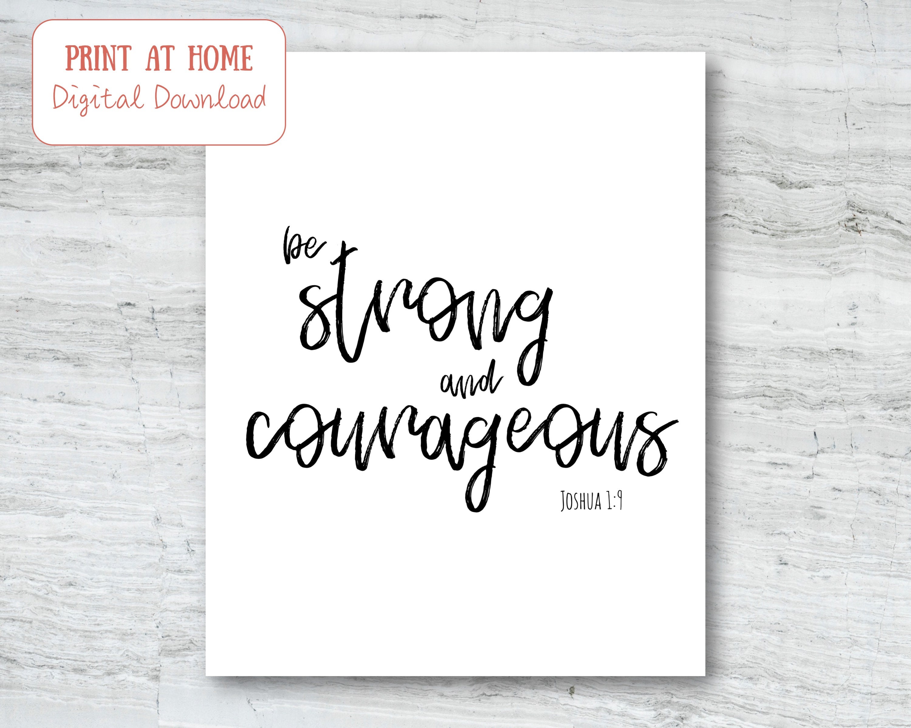 Black and White Bible Verse Printable, Strong and Courageous Verse ...