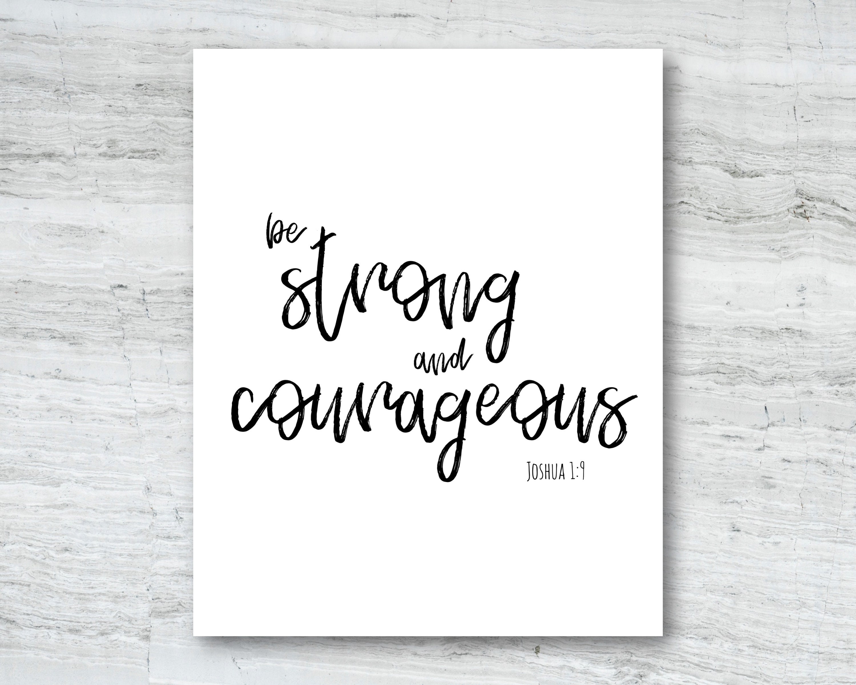Black and White Bible Verse Printable, Strong and Courageous Verse ...