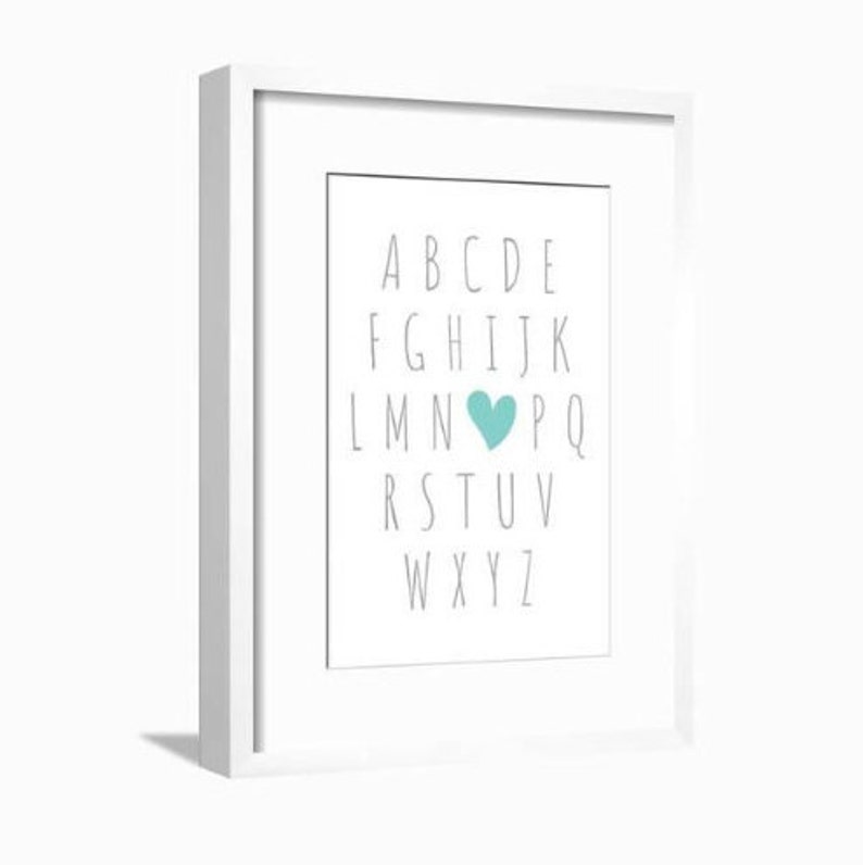 Nursery Alphabet Printable Gray and Turquoise ABC Print Etsy