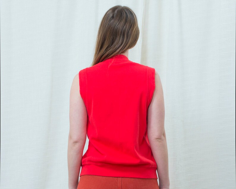 80s red cotton button down vest small v neck minimalist vest minimal button up vest