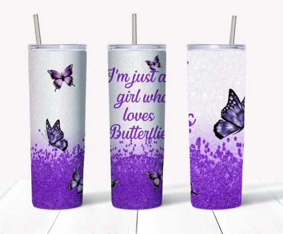 Sublimation Butterfly Tumbler, Purple Butterflies, Double Walled, Insulated,  Birthday Gift, Mother's Day Gift, 20 Oz Insulated Tumbler 