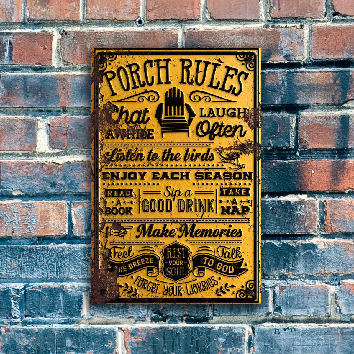 Porch Rules Sign, Back Porch Aluminum Sign, Patio Sign, Aluminum