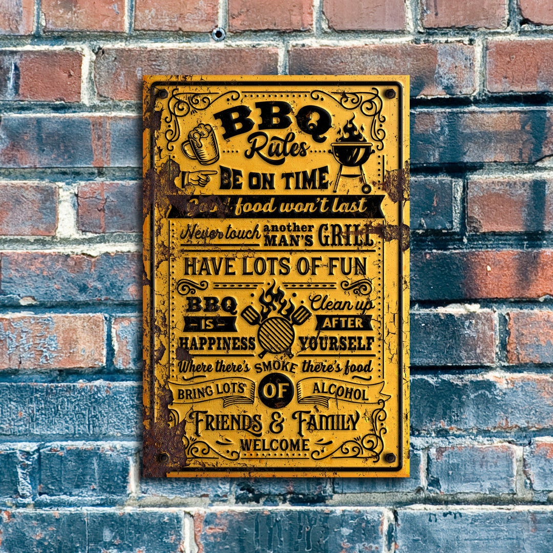 BBQ Sign on Metal, BBQ Grill Sign, Barbecue Patio Sign Garden Outdoor, Barbecue Wall Art Decor