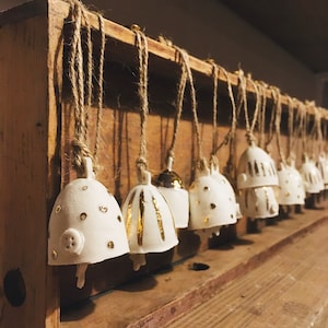 Set of three handmade Porcelain bells of your choice with 22ct gold lustre glaze