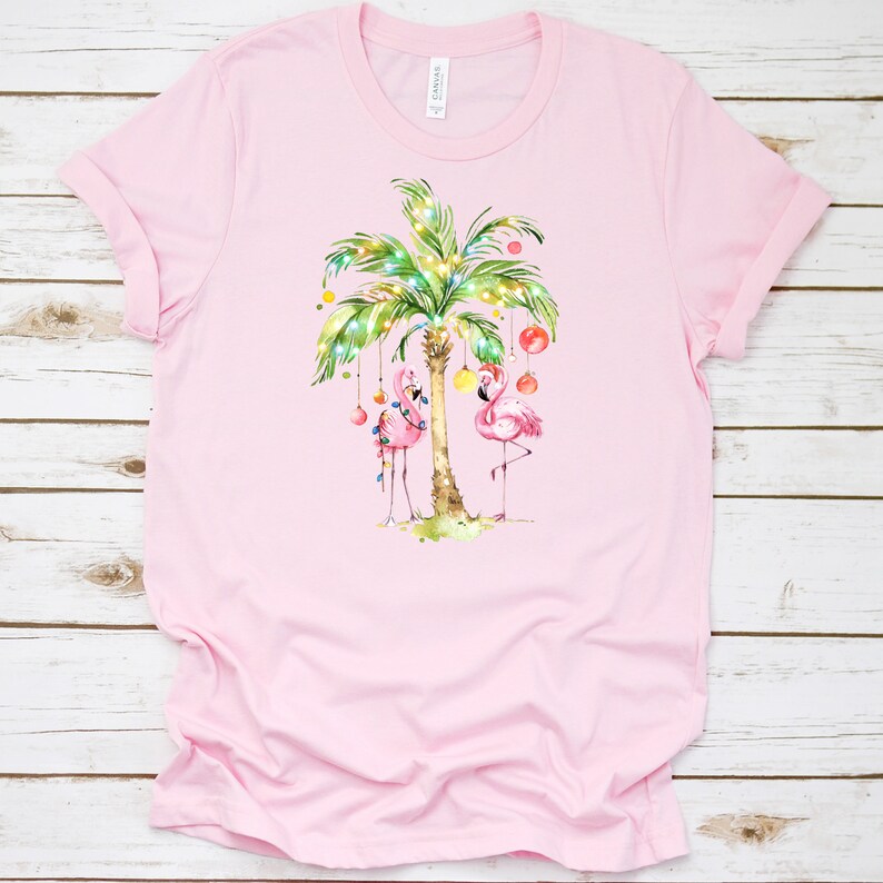 Christmas Pink Flamingo With Palm Tree Shirt Flamingo - Etsy