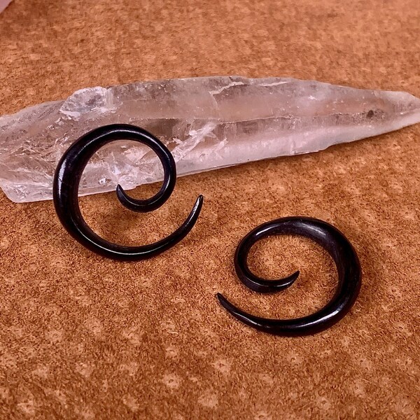 3mm Spiral Black Earrings, Buffalo Horn Gauge Jewelry