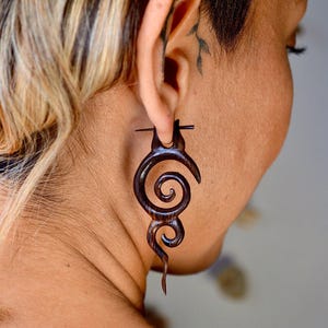 Hand Carved Tribal Wood Earrings