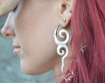 Pendientes de diosa de plata hechos a mano, joyería de hueso tallada a mano