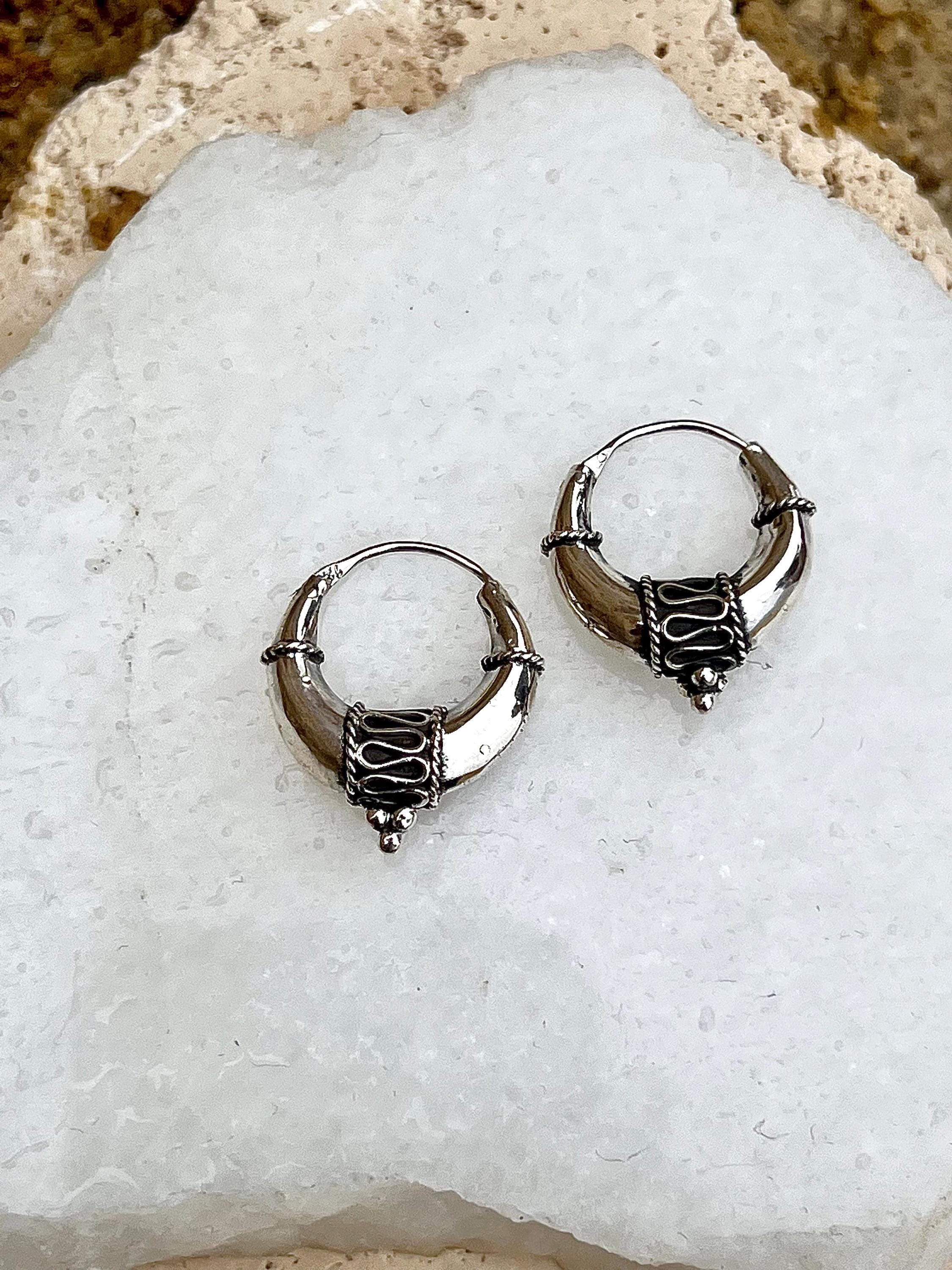 925 Sterling Silver Tribal Hoop Earrings - Etsy