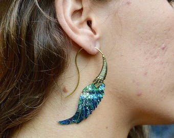 Paua Muschel Engel Flügel Ohrringe, Handgefertigter Feder Schmuck