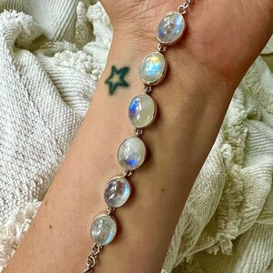 •RAINBOW MOONSTONE - GEO MIX• linked silver bracelet (7.5