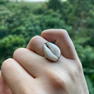 Cowrie Silver Shell Ring, Natural Shell Ring for Her