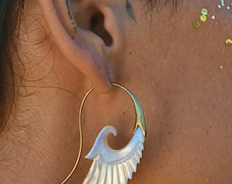 Abalone Shell Earrings Gift for her, Angel Wings Earrings for Festival wear