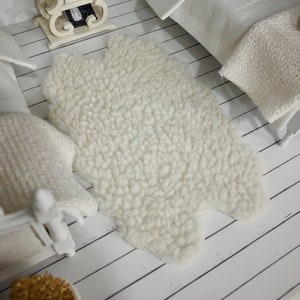 1:12 Ivory Sheepskin Fabric Faux Dollhouse 1/12 Scale Area Rug Miniature Diorama Modern Dolls House Farmhouse Decor 4x6 and 2x3 image 5