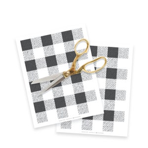 1/3 Dollhouse Black Check Wallpaper Miniature Buffalo Plaid 1:3 Printable Download 8.5 x 11&quot; Digital Sheet