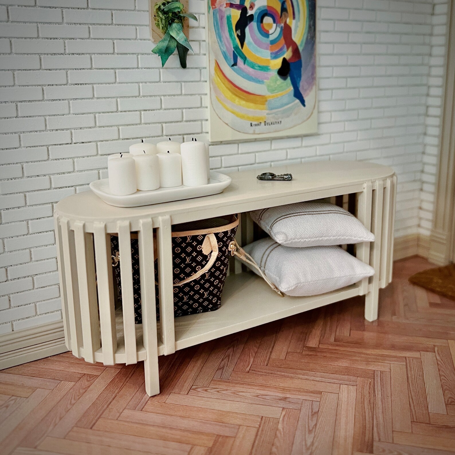 Slatted Round End Console Table Kit 112 Dollhouse Miniature Etsy