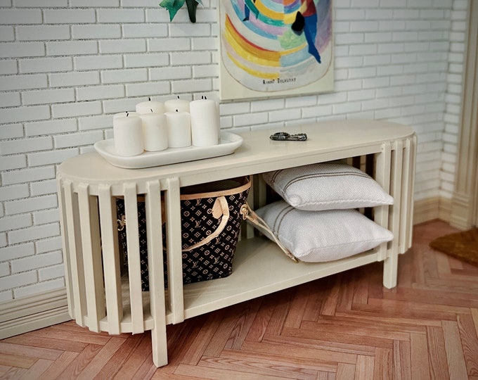 Slatted Round End Console Table Kit 1:12 Dollhouse Miniature Modern 1/ ...