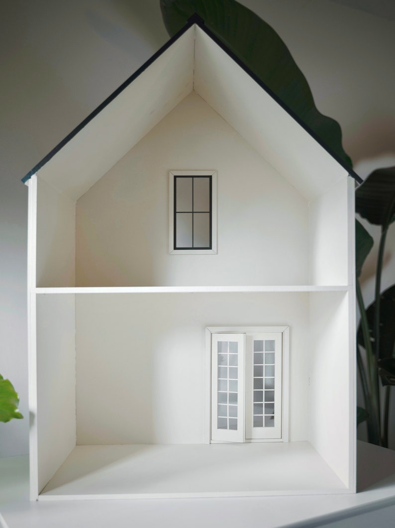 1:12 Scale Mini Modern Two-Level Farmhouse Dollhouse in Two Options Assembled and Kit image 3